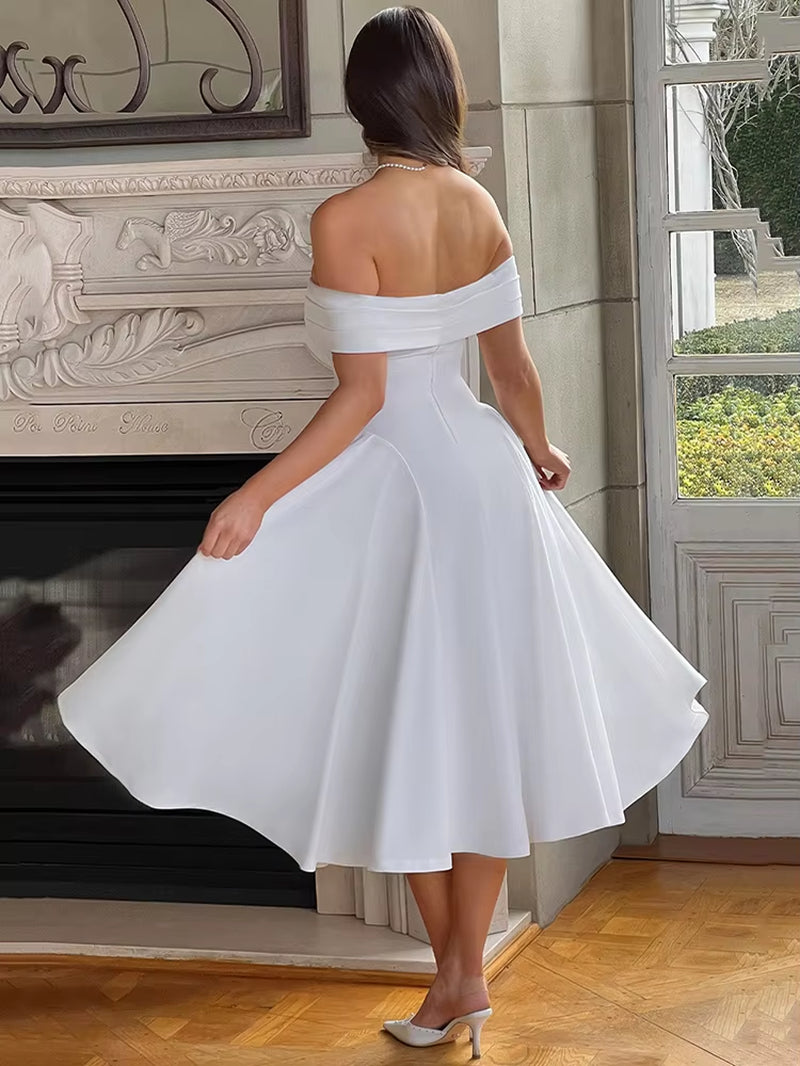 Off-Shoulder Backless Sexy Midi Dress for Women Fashion Solid Strapless Sleeveless A-Line Loose Pleated Long Dress