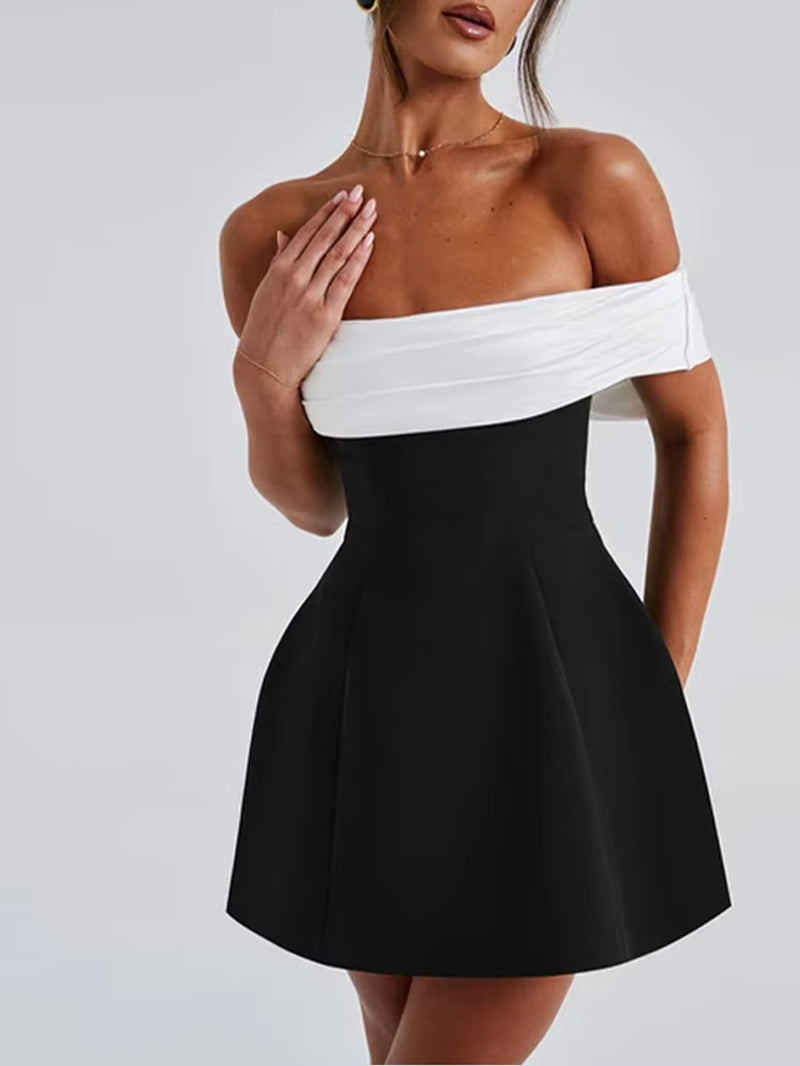 2025 Back Big Bow Decoration Mini Dress Fashion off Shoulder High Waist Sleeveless Backless Dresses Spring Summer New Party Gown