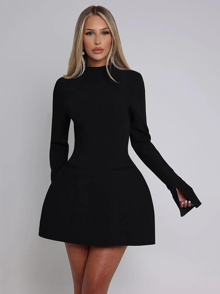 Long Sleeve Backless Sexy Mini Dress for Women Autumn Winter New O Neck High Waist A-Line Club Party Sexy Dress Elegant