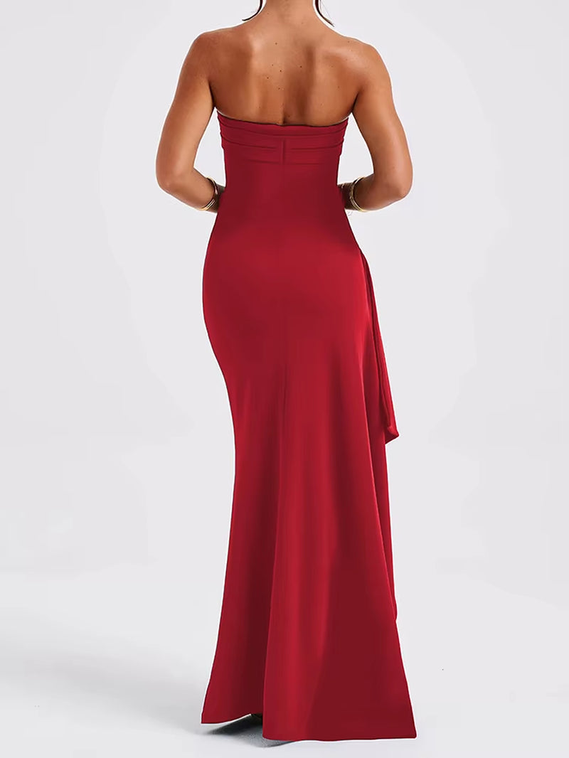 Sexy Strapless Backless High Split Maxi Dress for Women Black Off-Shoulder Sleeveless Bodycon Club Party Long Dress Clothes